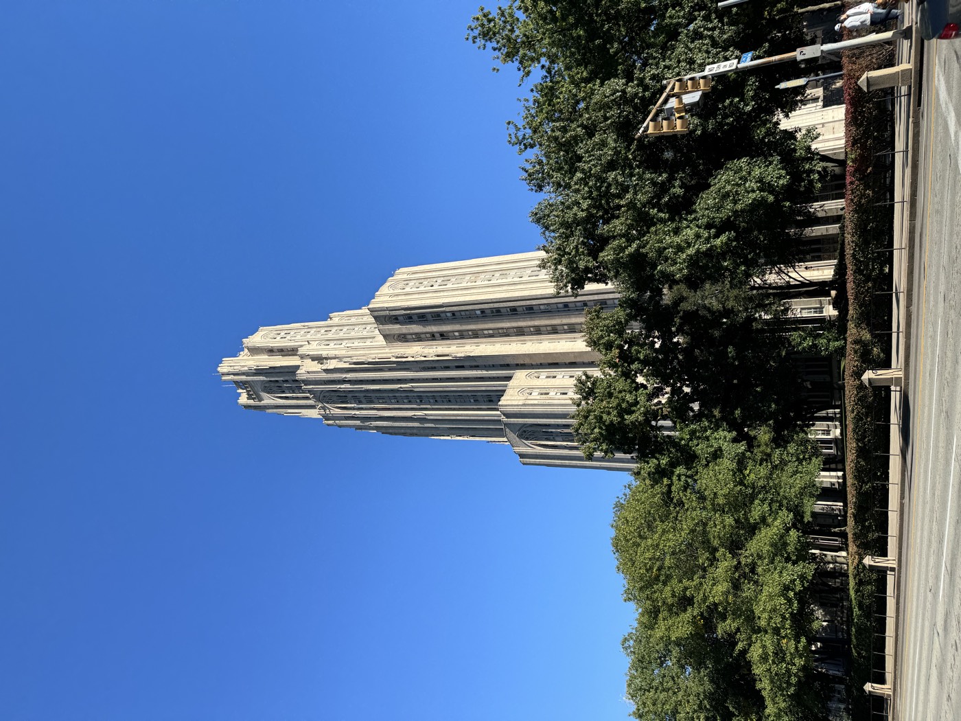 The Cathedral of Learning tower rising above the trees in Pittsburgh, near Carnegie Mellon.